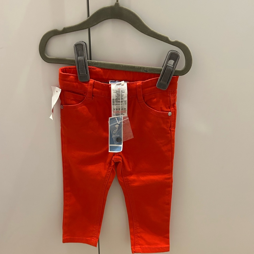 NWT Jacadi Paris - baby boy girl toddler red Jean denim long pants 18 months